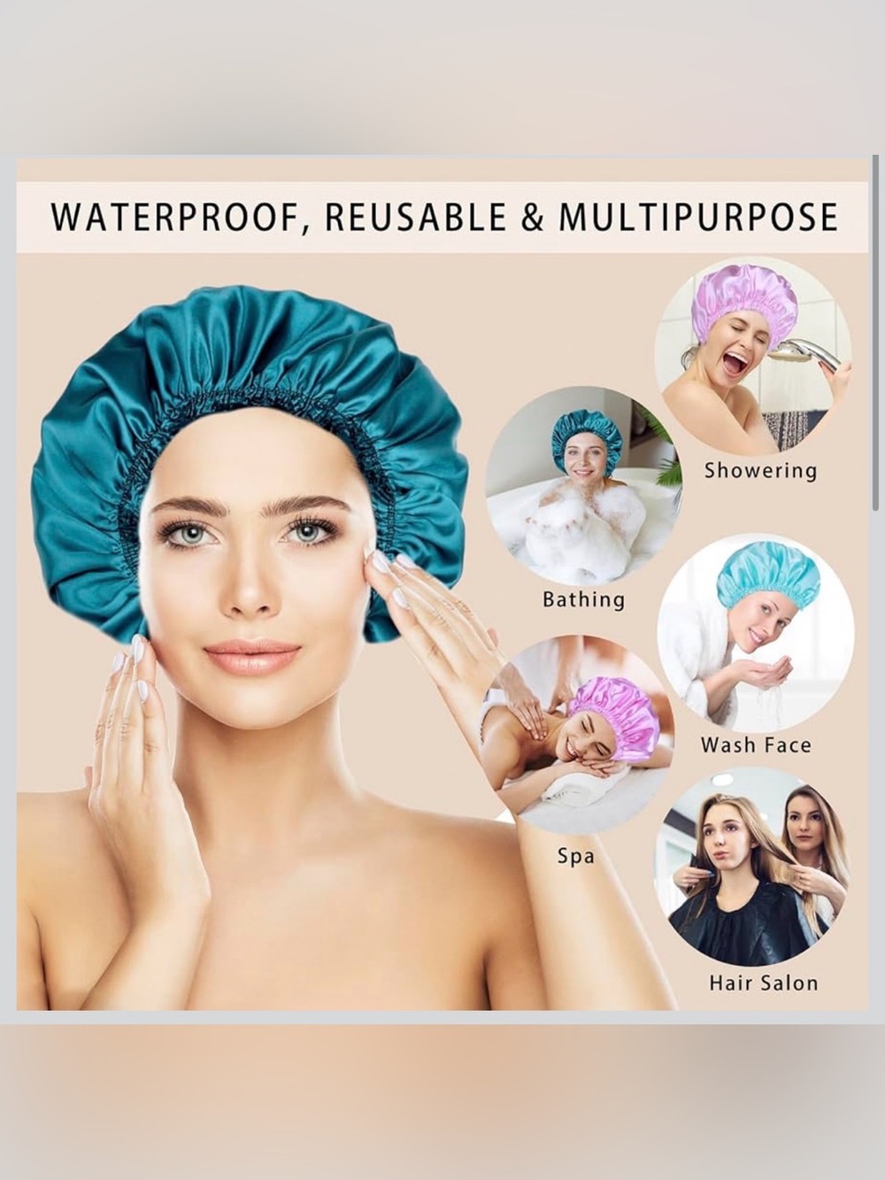 Waterproof Reusable Shower Cap - floral shower caps, new and package